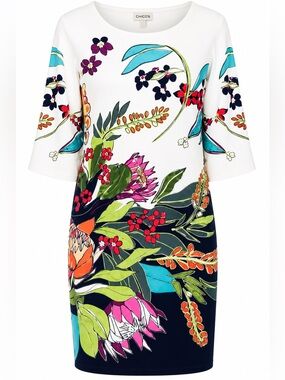 NWT! CHICO's Botanical Print Tunic Dress Multicolor Floral Print 2